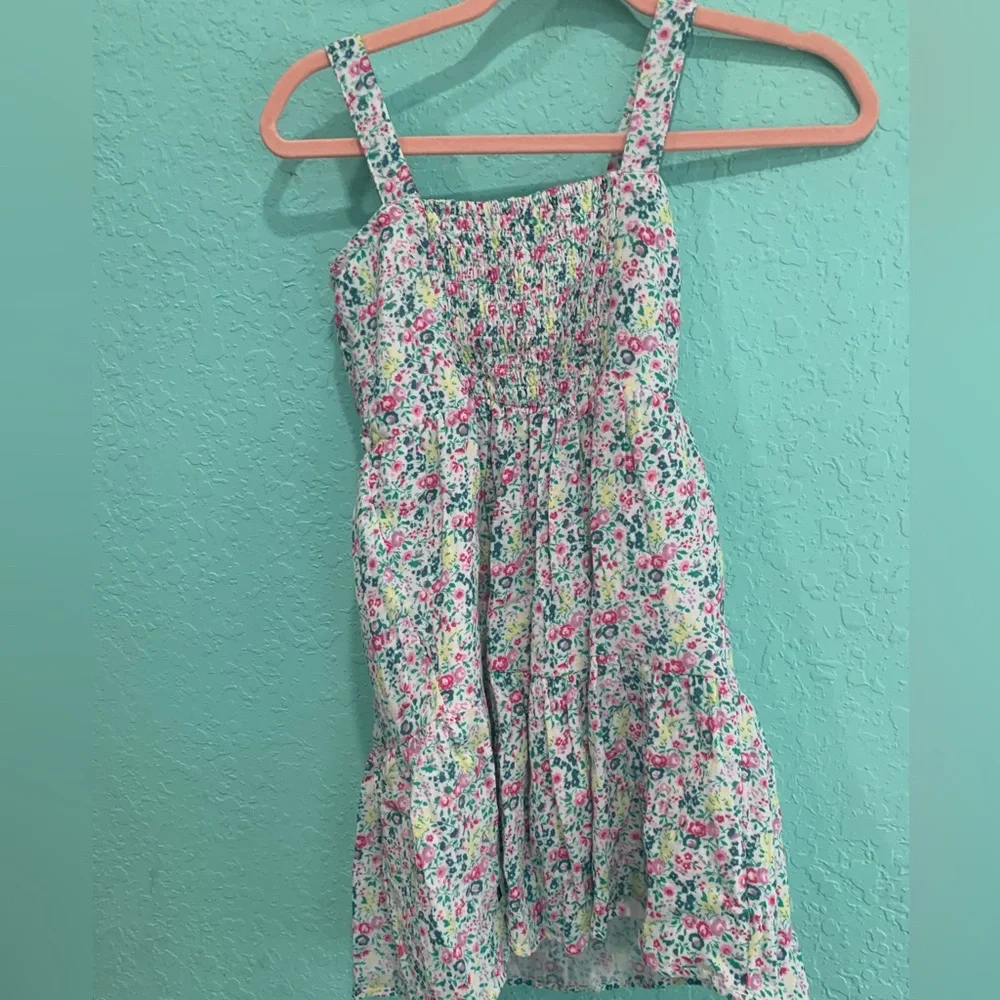 GAP Girls Floral Sundress White Pink Green L 10/12 cottagecore summer wedding